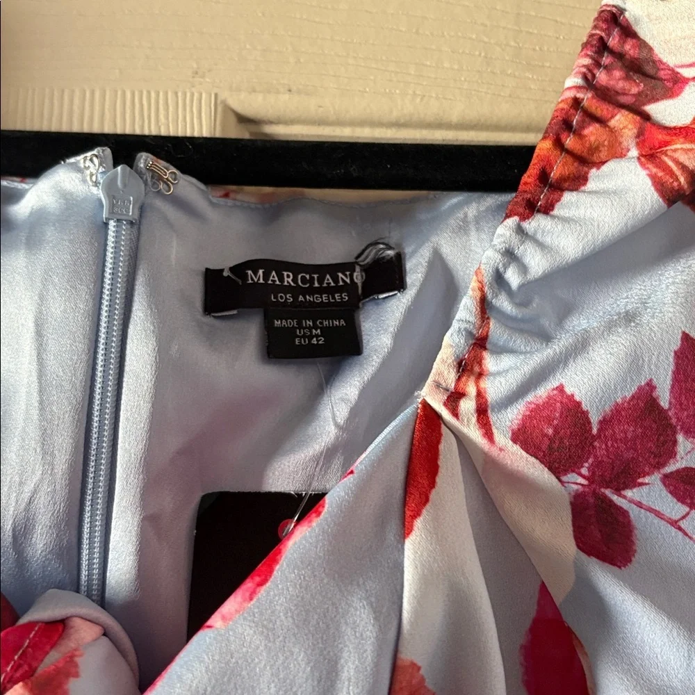 Marciano Floral Red Puff-Sleeve Mini Dress